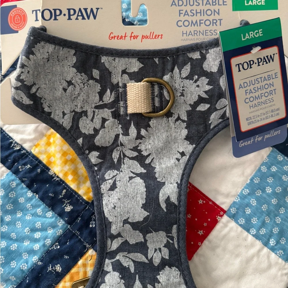 Top Paw Blue and White Floral Denim Dog Harness‎ Size Large
